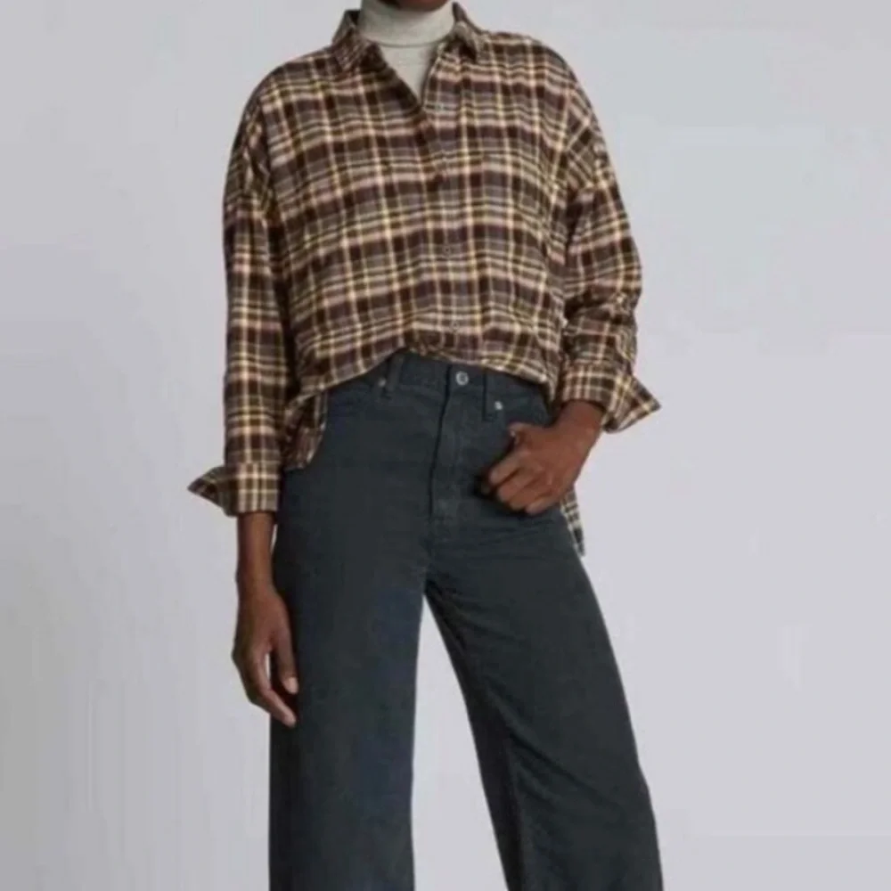 NWT Everlane Women's The Boxy Flannel Plaid Button Down Shirt Brown Plaid XS - Picture 2 of 6